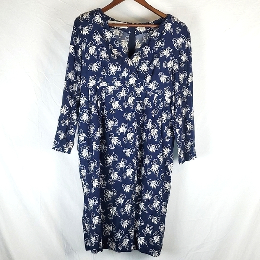 Vintage Empire‎ Waist Blue White Floral Midi Dress